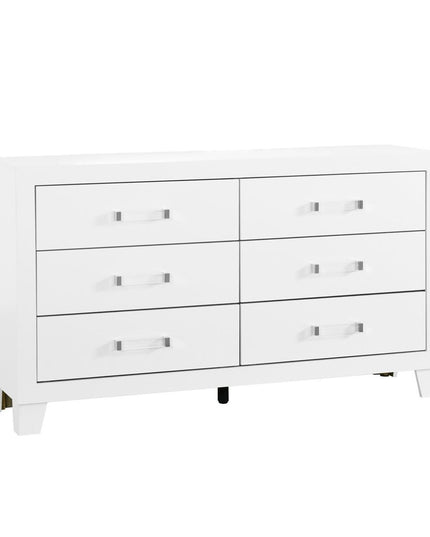 58" White Wood Six Drawer Double Dresser