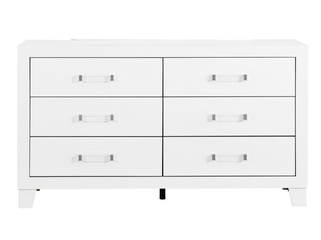 58" White Wood Six Drawer Double Dresser