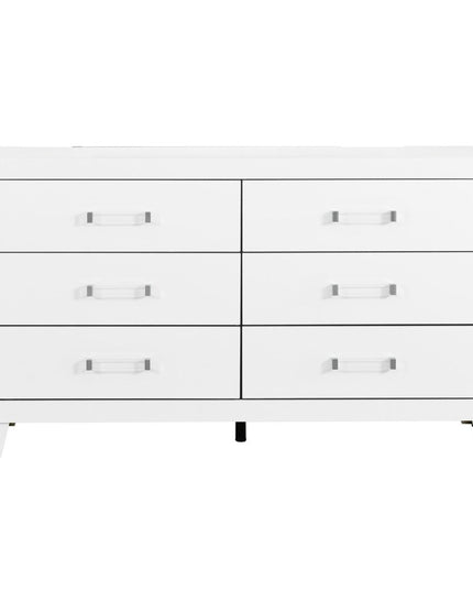 58" White Wood Six Drawer Double Dresser