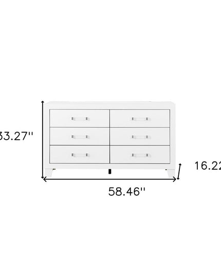 58" White Wood Six Drawer Double Dresser