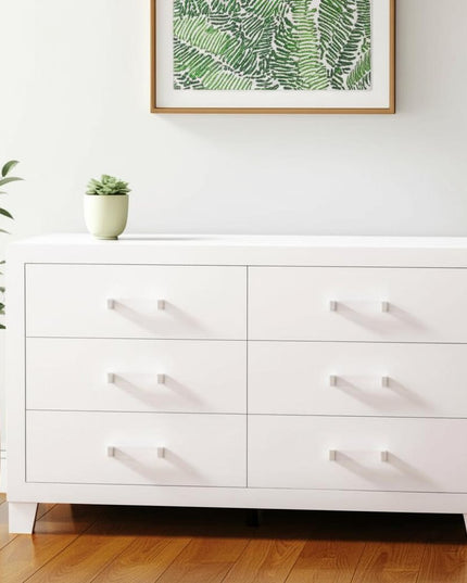 58" White Wood Six Drawer Double Dresser