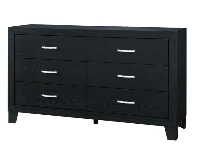 58" Black Wood Six Drawer Double Dresser
