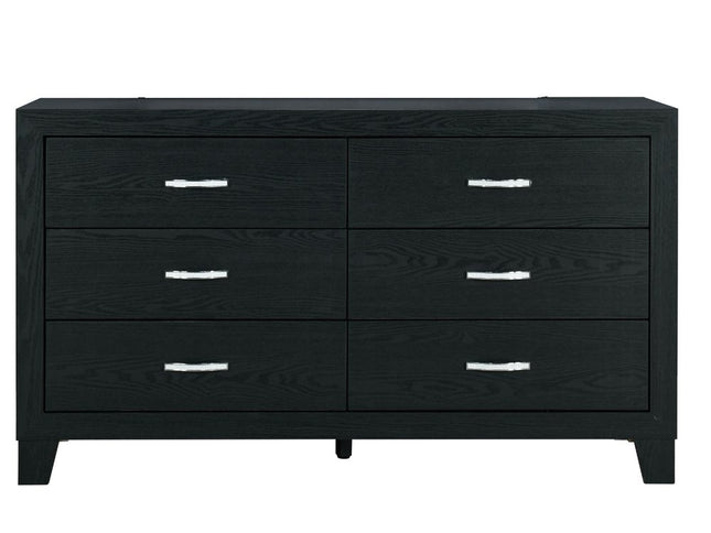 58" Black Wood Six Drawer Double Dresser