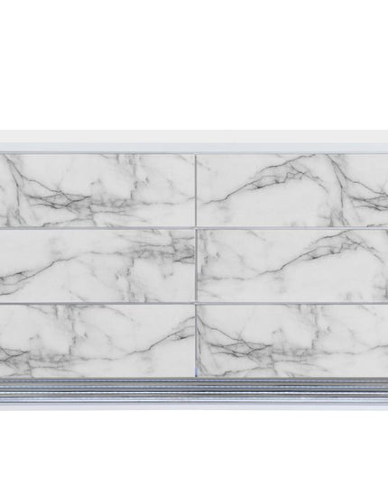 61" White Faux Marble And Wood Lighted Six Drawer Double Dresser