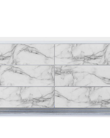 61" White Faux Marble And Wood Lighted Six Drawer Double Dresser