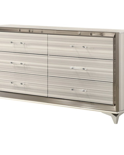 64" White And Silver Wood Six Drawer Double Dresser