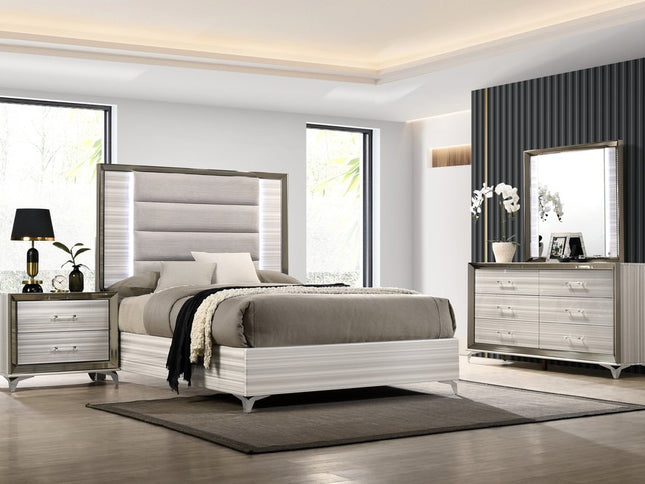 64" White And Silver Wood Six Drawer Double Dresser