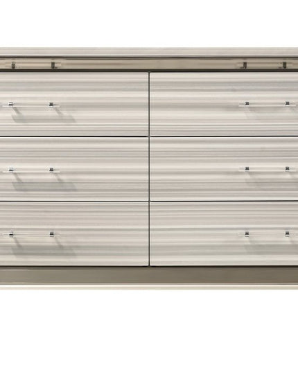 64" White And Silver Wood Six Drawer Double Dresser