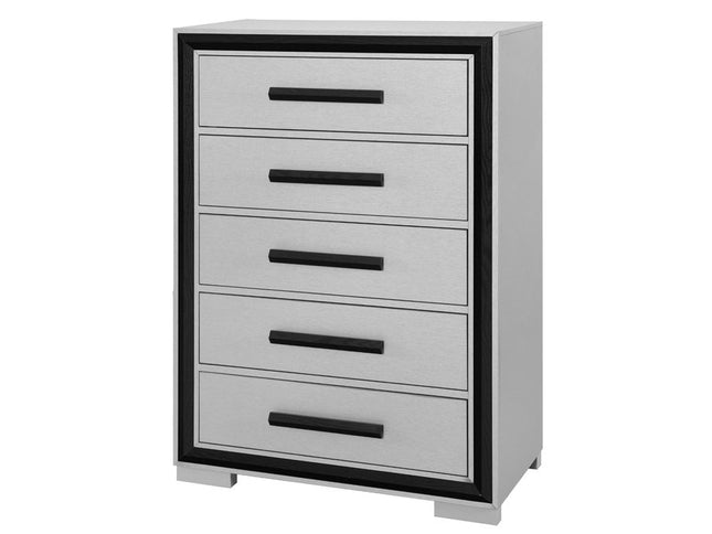 48" Gray And Black Wood Five Drawer Dresser