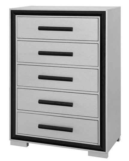 48" Gray And Black Wood Five Drawer Dresser