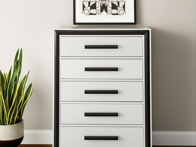 48" Gray And Black Wood Five Drawer Dresser