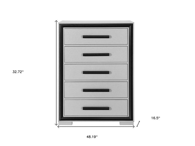 48" Gray And Black Wood Five Drawer Dresser