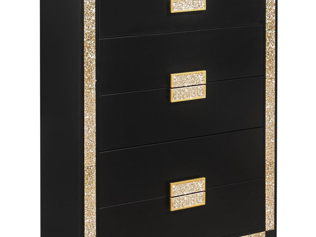 48" Black And Gold Faux Crystal Bling Wood Six Drawer Dresser