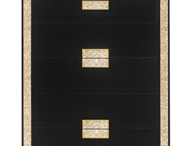 48" Black And Gold Faux Crystal Bling Wood Six Drawer Dresser