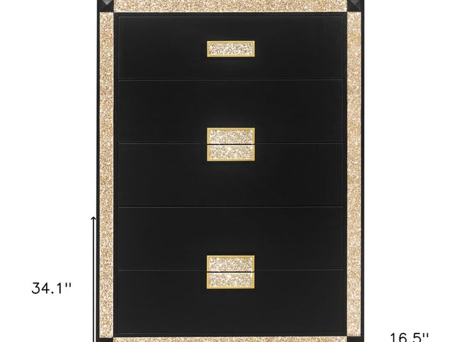 48" Black And Gold Faux Crystal Bling Wood Six Drawer Dresser
