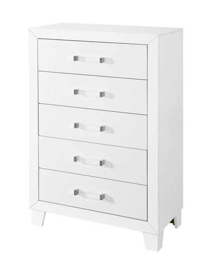 49" White Wood Five Drawer Dresser