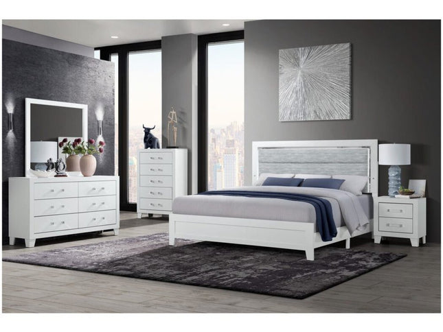 49" White Wood Five Drawer Dresser