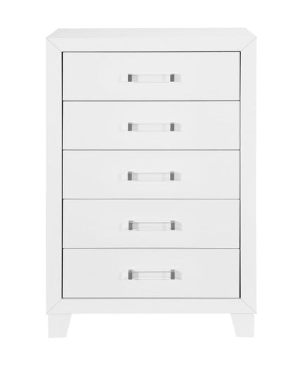 49" White Wood Five Drawer Dresser