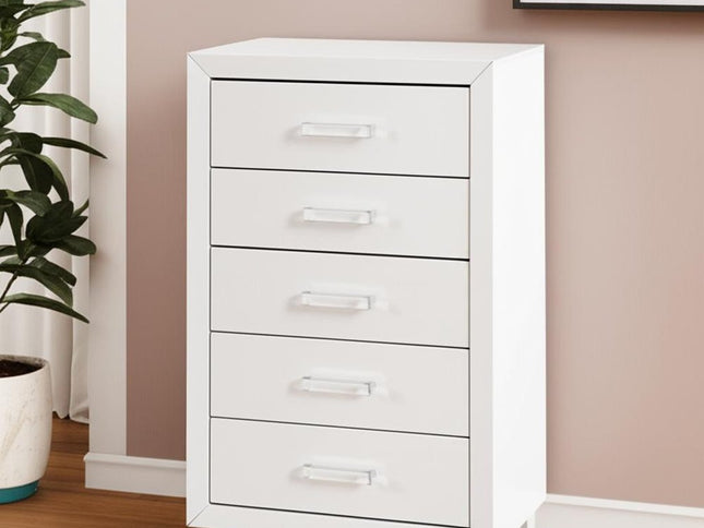 49" White Wood Five Drawer Dresser