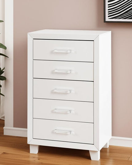 49" White Wood Five Drawer Dresser