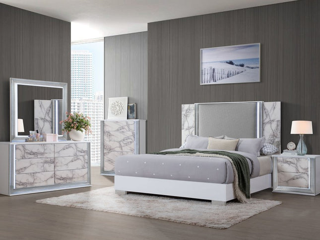 49" White Wood Lighted Five Drawer Dresser