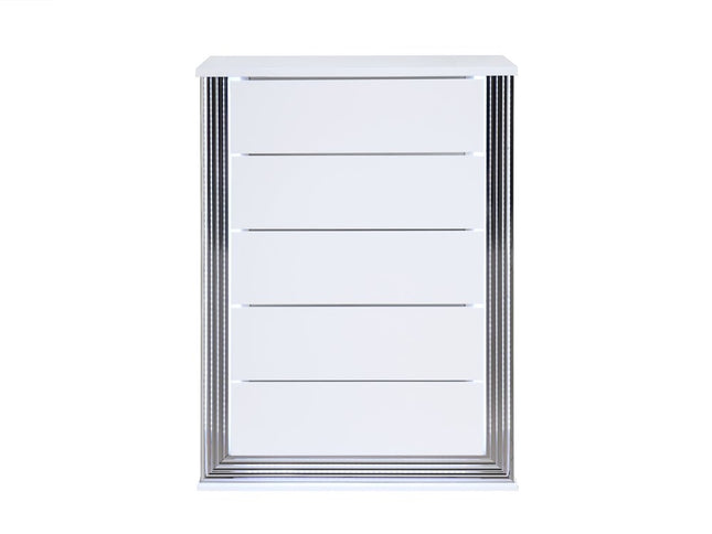 49" White Wood Lighted Five Drawer Dresser