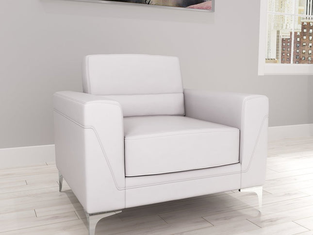 35" Light Gray and Silver Faux Leather Arm Chair