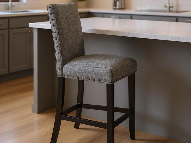 26" Gray and Black Wood and Fabric Counter Height Bar Chair