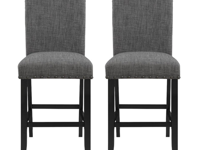 Set of Two 26" Gray and Black Wood and Fabric Counter Height Bar Chairs