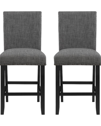 Set of Two 26" Gray and Black Wood and Fabric Counter Height Bar Chairs