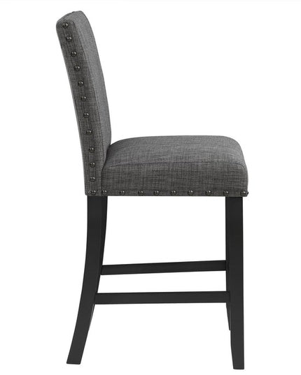 Set of Two 26" Gray and Black Wood and Fabric Counter Height Bar Chairs