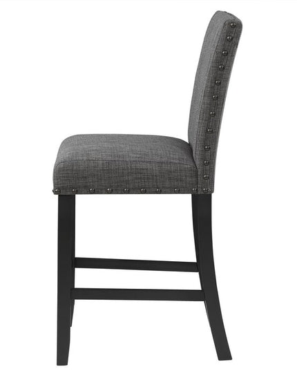 Set of Two 26" Gray and Black Wood and Fabric Counter Height Bar Chairs