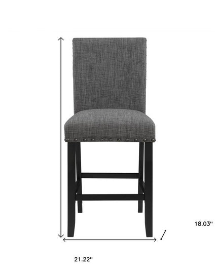 Set of Two 26" Gray and Black Wood and Fabric Counter Height Bar Chairs