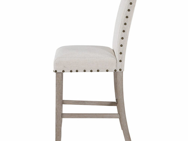 26" White and Natural Wood and Fabric Counter Height Bar Chair