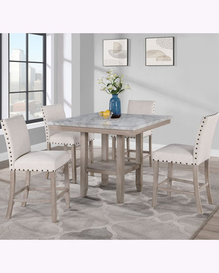 26" White and Natural Wood and Fabric Counter Height Bar Chair