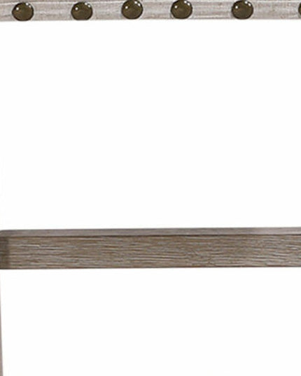 26" White and Natural Wood and Fabric Counter Height Bar Chair