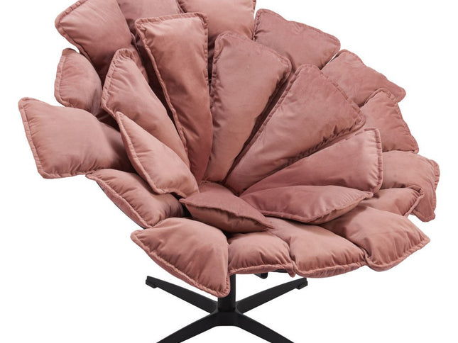 42" Pink And Black Velvet And Upholstered Swivel Side Chair
