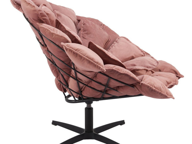 42" Pink And Black Velvet And Upholstered Swivel Side Chair