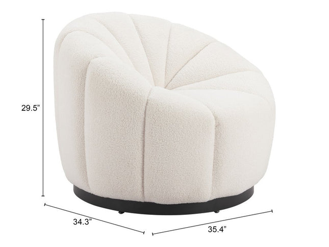 36" Cream And Black Faux Shearling And Upholstered Barrel Chair