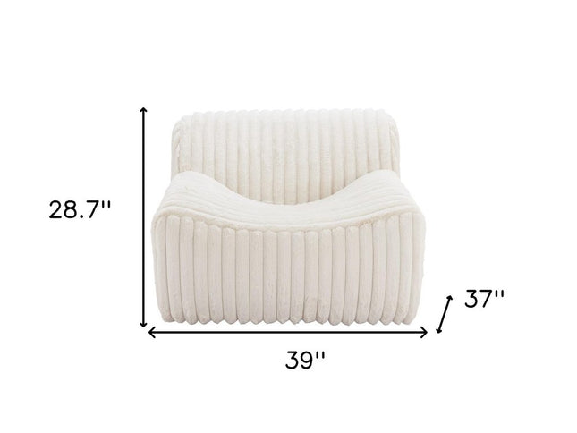 39" Cream Faux Fur And Upholstered Tufted Lounge Chair