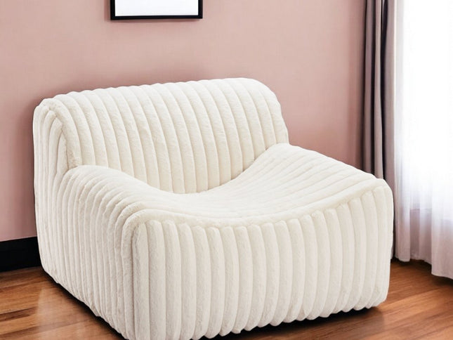 39" Cream Faux Fur And Upholstered Tufted Lounge Chair