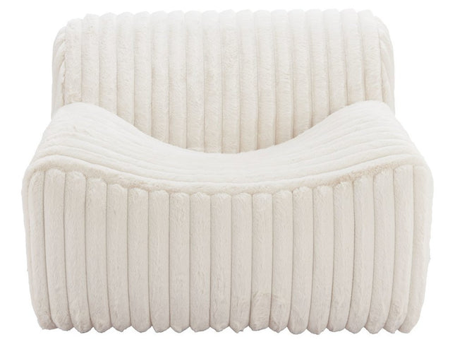 39" Cream Faux Fur And Upholstered Tufted Lounge Chair