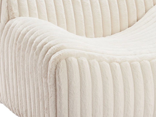 39" Cream Faux Fur And Upholstered Tufted Lounge Chair