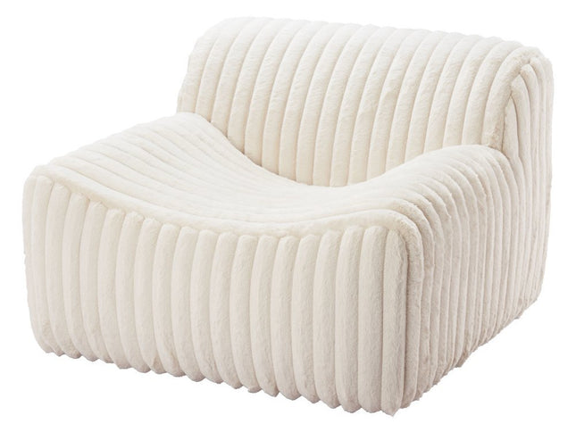 39" Cream Faux Fur And Upholstered Tufted Lounge Chair
