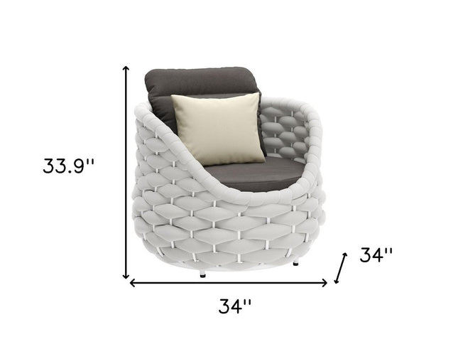 34" Gray And White Fabric Club Chair And Toss Pillow