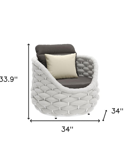 34" Gray And White Fabric Club Chair And Toss Pillow