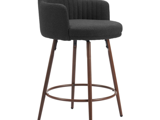 Set of Two 26" Black and Walnut Faux Shearling and Steel Counter Height Swivel Bar Chairs