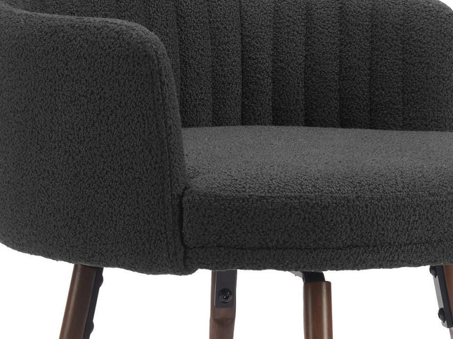 Set of Two 26" Black and Walnut Faux Shearling and Steel Counter Height Swivel Bar Chairs