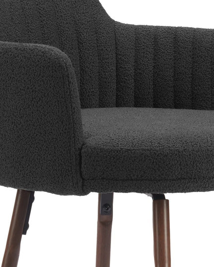 Set of Two 26" Black and Walnut Faux Shearling and Steel Counter Height Swivel Bar Chairs