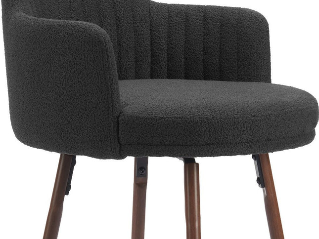 Set of Two 26" Black and Walnut Faux Shearling and Steel Counter Height Swivel Bar Chairs